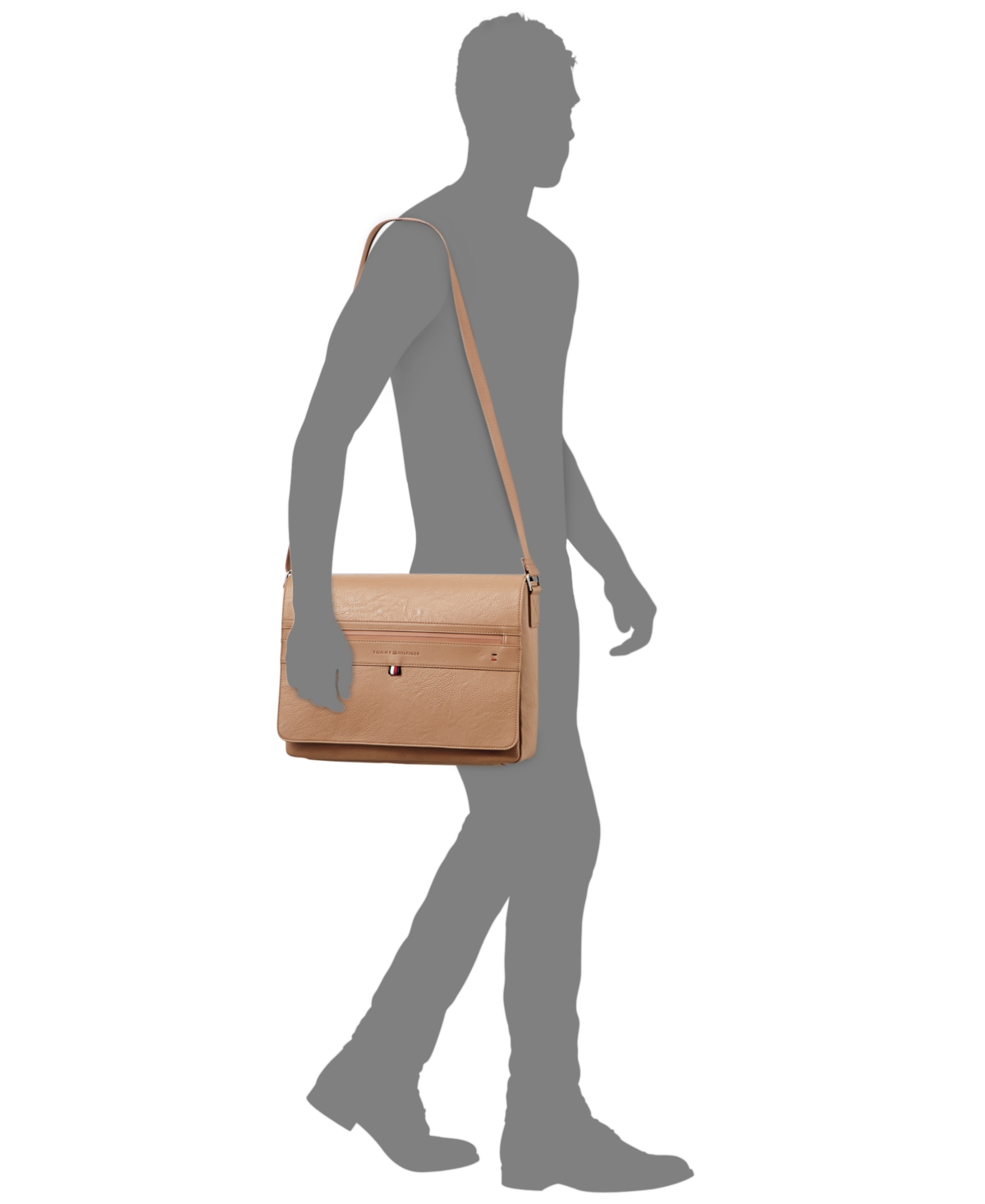 Shop Tommy Hilfiger Men's Pebble Zip-front Messenger Bag In Basket Brown