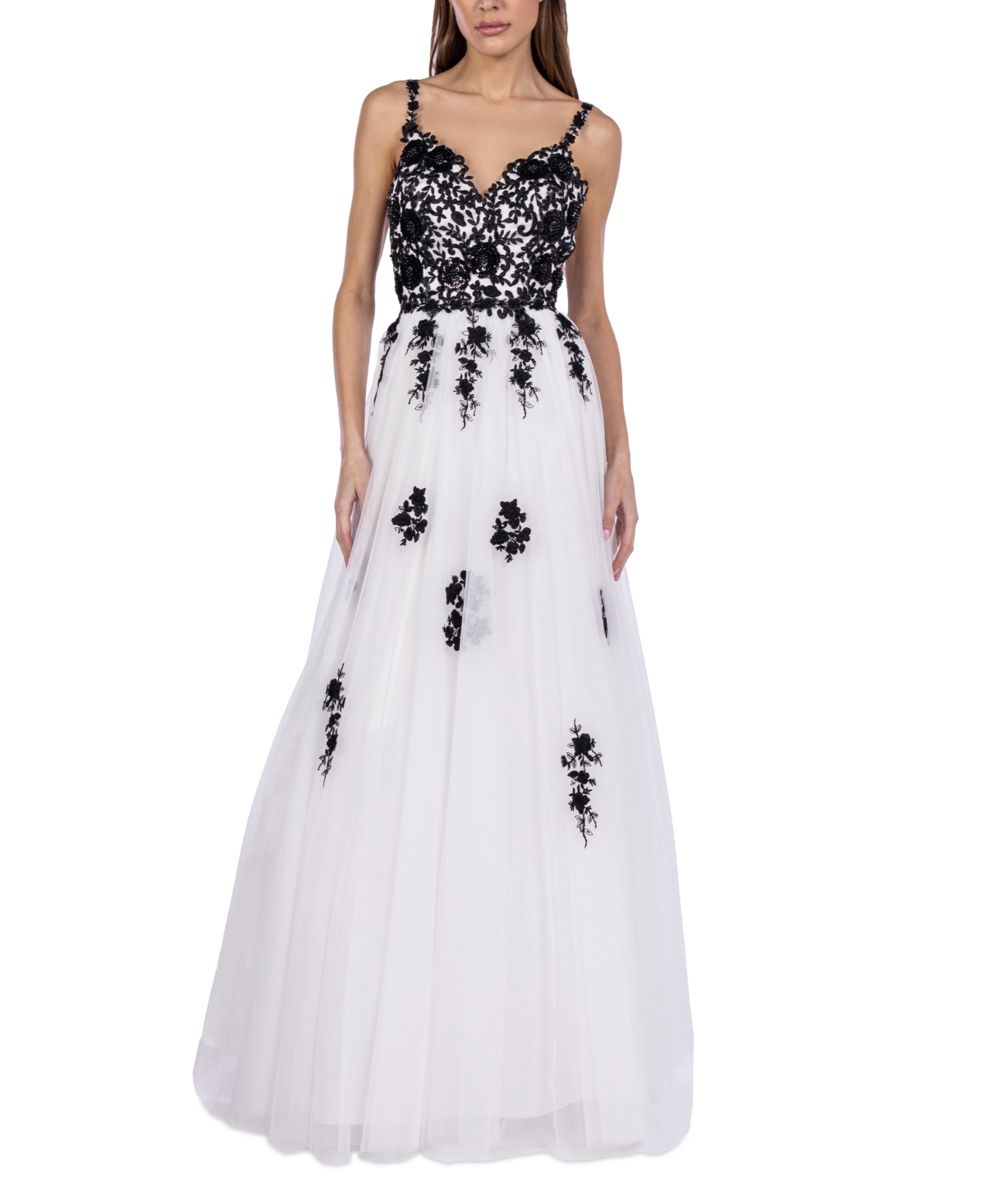 Say Yes To The Prom Juniors Embroidered Tulle Ball Gown Created For Macy s In White black ModeSens