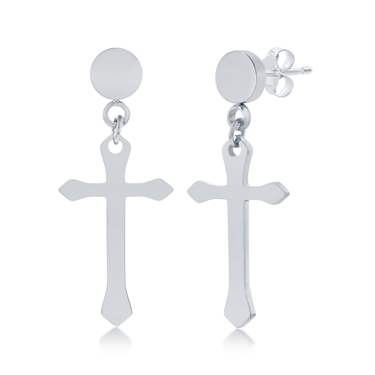 Stainless Steel Polished Cross Earrings - Silver