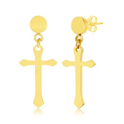 Stainless Steel Polished Cross Earrings - Gold