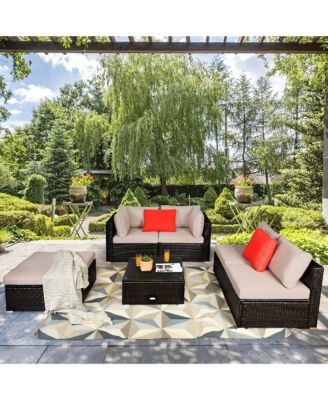 6PCS Outdoor Patio Rattan Furniture Set Cushioned Sectional Sofa