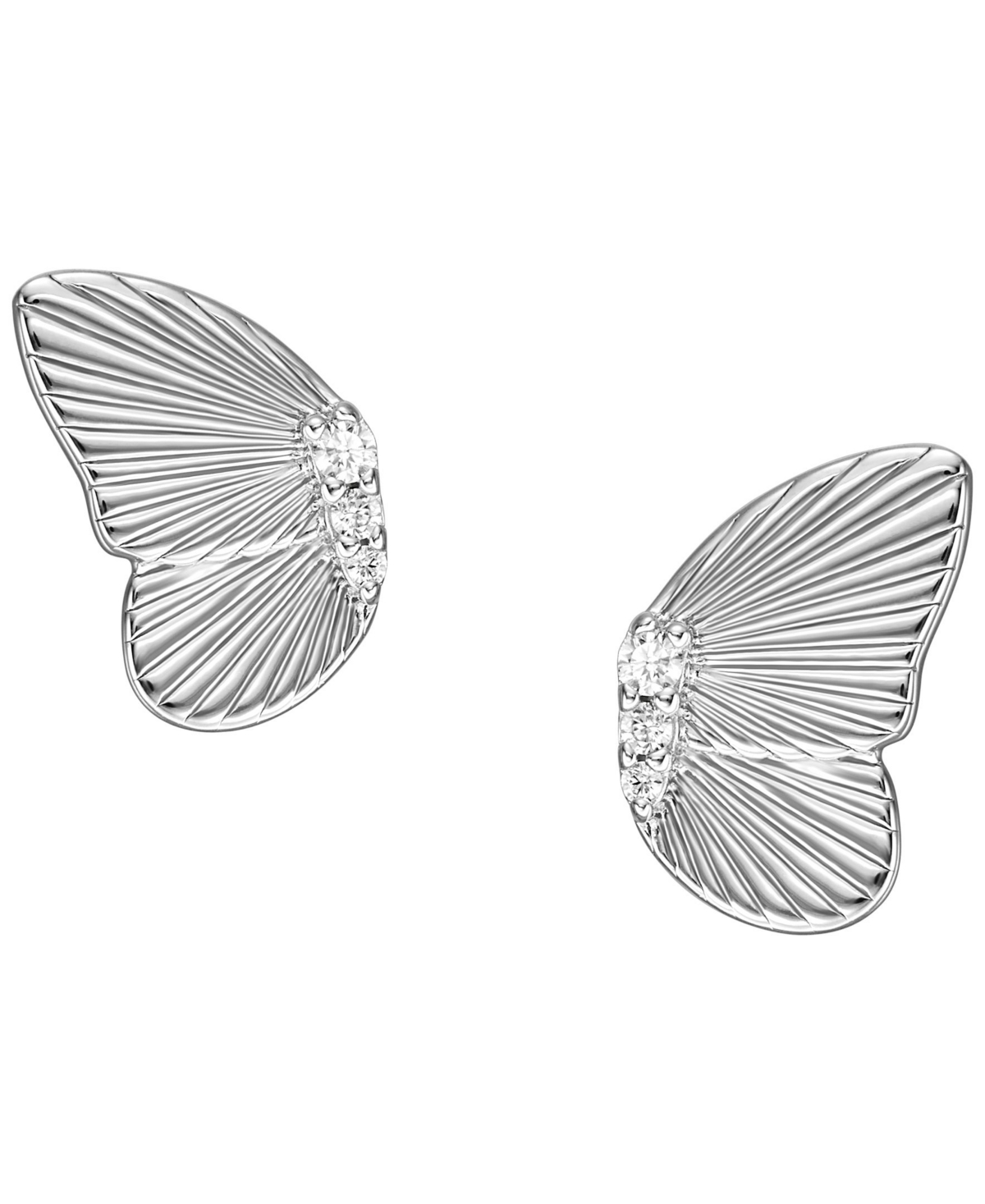 Fossil Cubic Zirconia Sterling Silver Butterflies Stud Earrings In Metallic