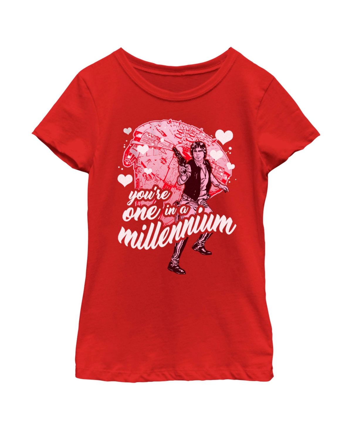 Disney Lucasfilm Girl's Star Wars Valentine's Day Han Solo You're One In A Millennium Child T-shirt In Red