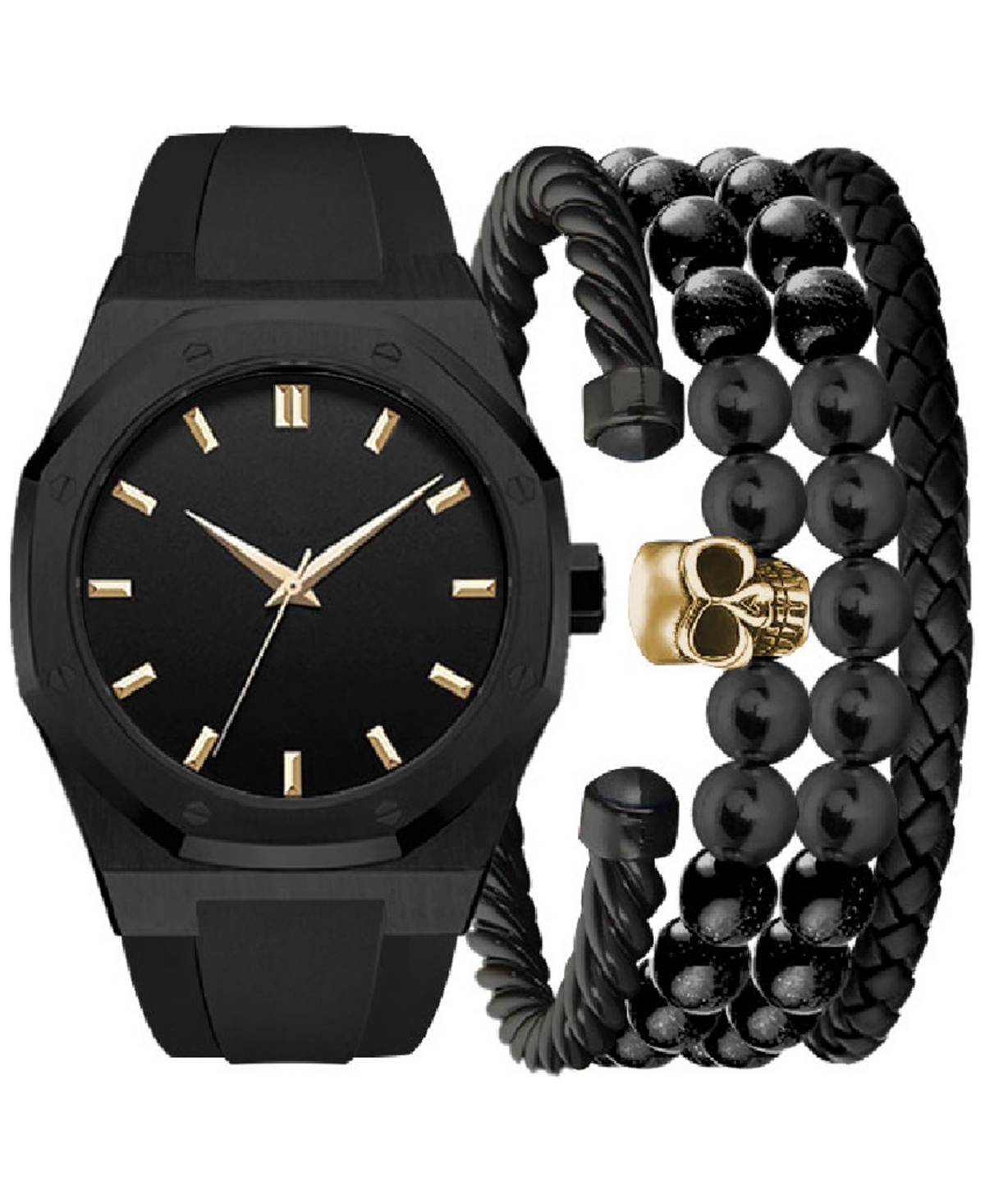 Men's Black Silicone Strap Watch 47mm Gift Set - Black