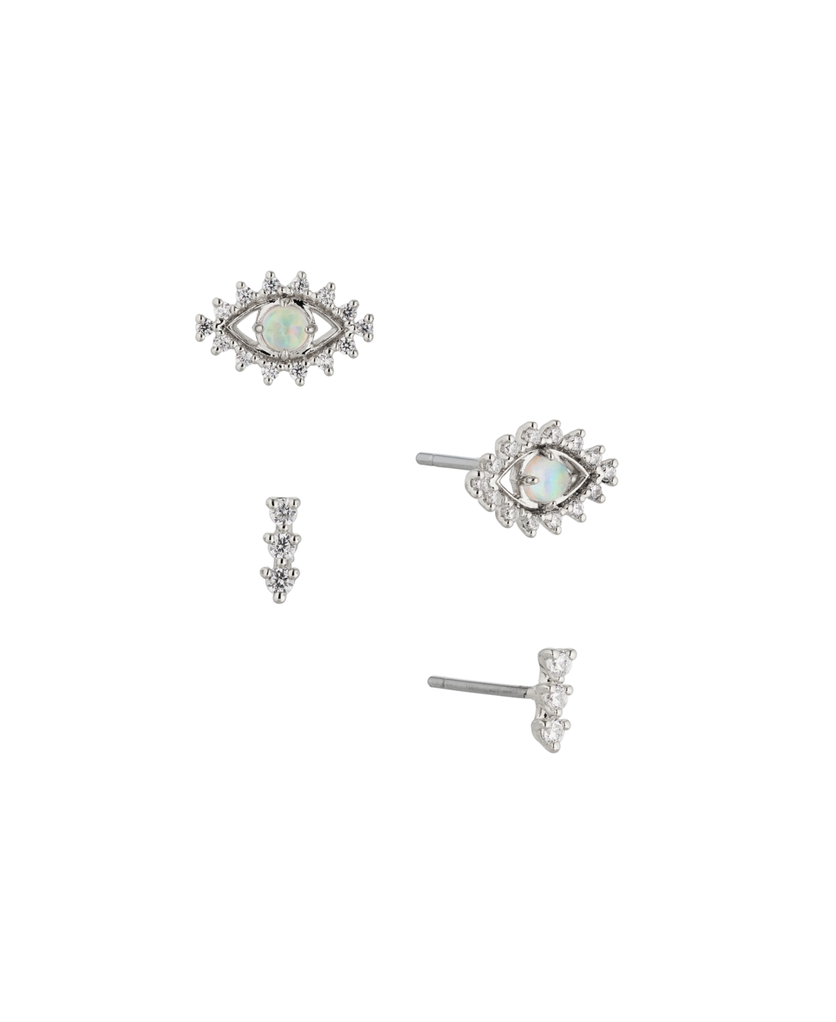 Ava Nadri White Opal Set Of Two Pair Stud Earrings In Silver