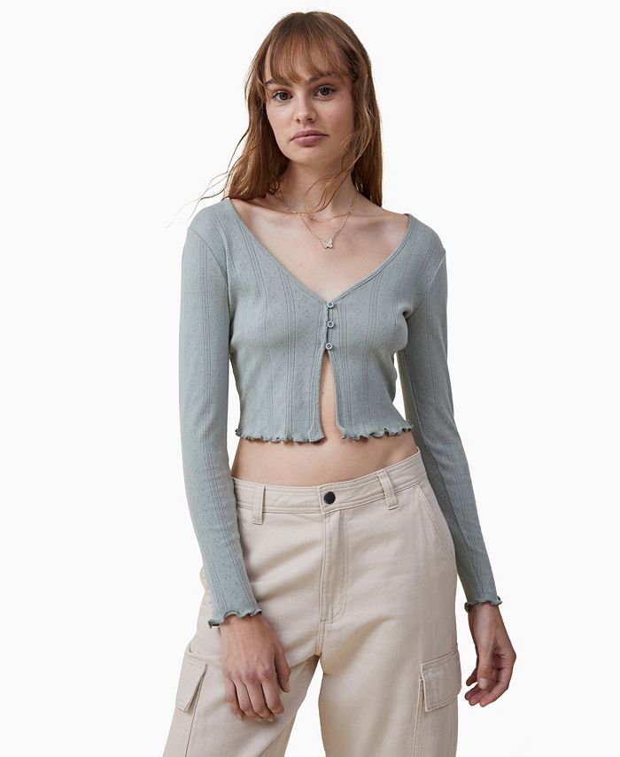 Cotton top pointelle cardigan