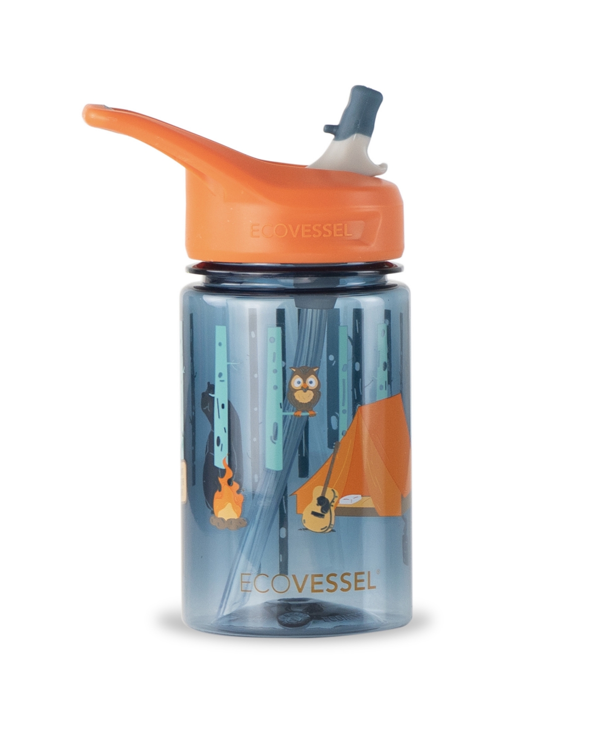 Ecovessel Splash Kids Eastman Tritan Plastic Bottle With Design And Flip Straw Lid, 12 oz In Camping