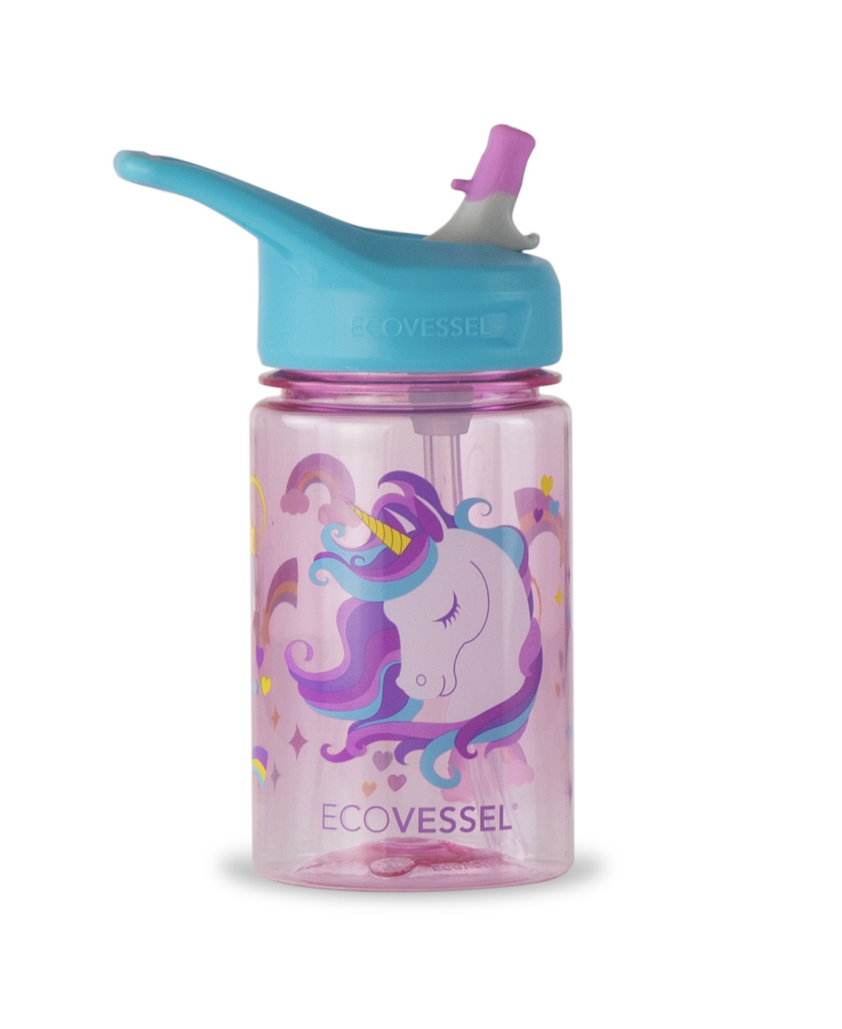 Ecovessel Splash Kids Eastman Tritan Plastic Bottle With Design And Flip Straw Lid, 12 oz In Unicorn