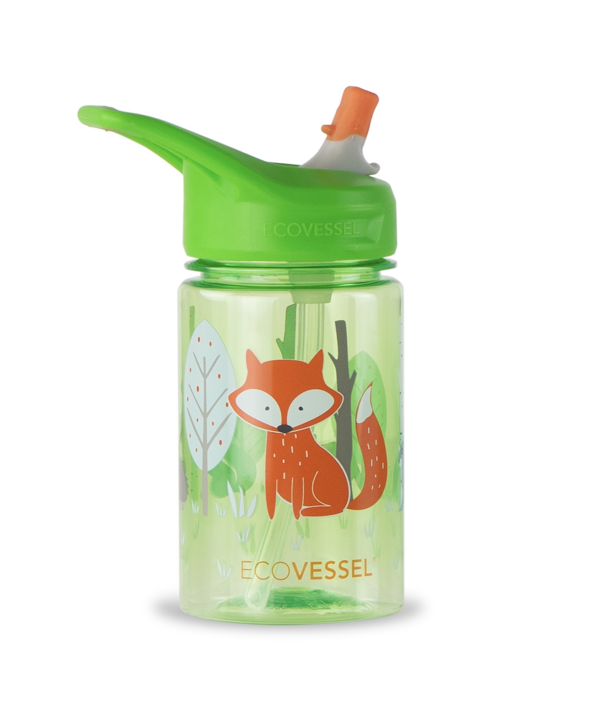 Ecovessel Splash Kids Eastman Tritan Plastic Bottle With Design And Flip Straw Lid, 12 oz In Fox