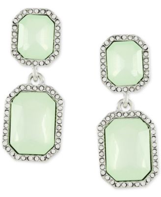 GUESS - Silver-Tone Pav&eacute; & Green Faux Chrysolite Drop Earrings