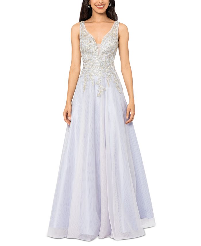 Xscape embroidered sleeveless ball gown best sale