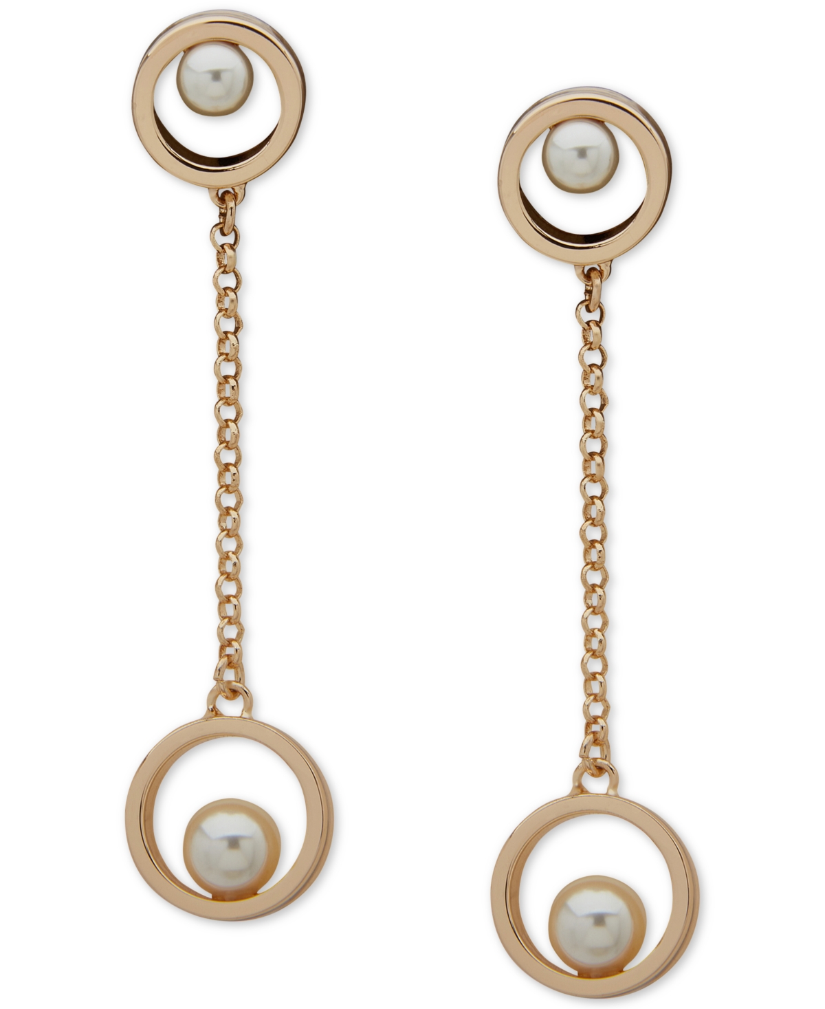 Gold-Tone Imitation Pearl & Chain Circle Drop Earrings - Pearl