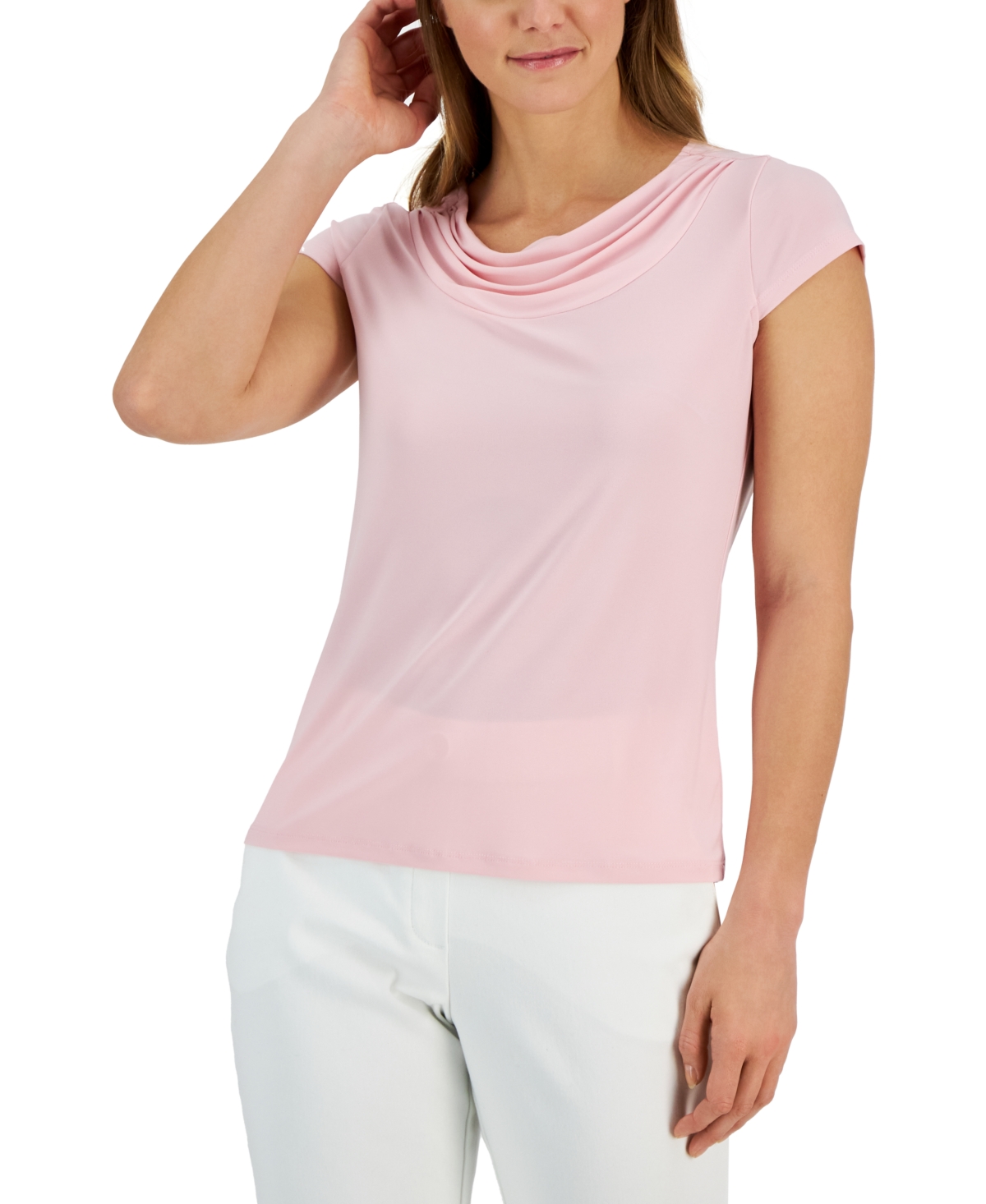 Kasper Plus Size Short-sleeve Cowl-neck Top In Tutu Pink