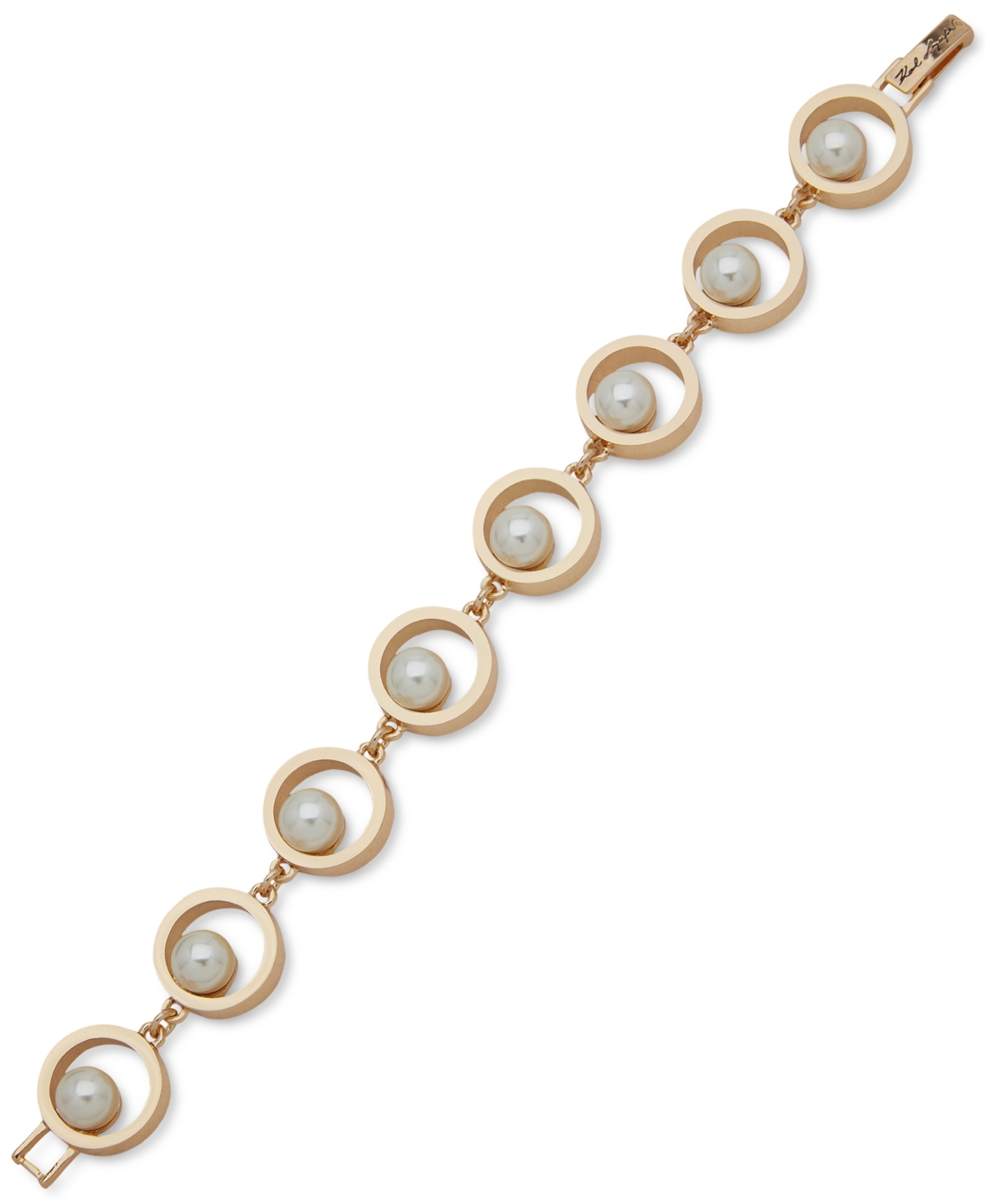 Gold-Tone Imitation Pearl Circle Link Bracelet - Pearl
