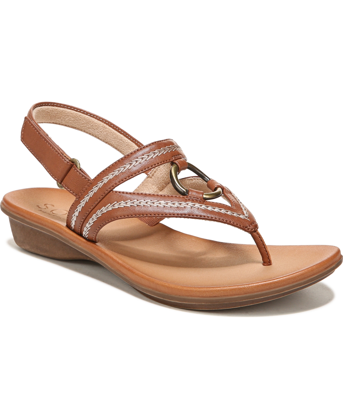 Sunny Flat Sandals - Toffee Smooth Faux Leather