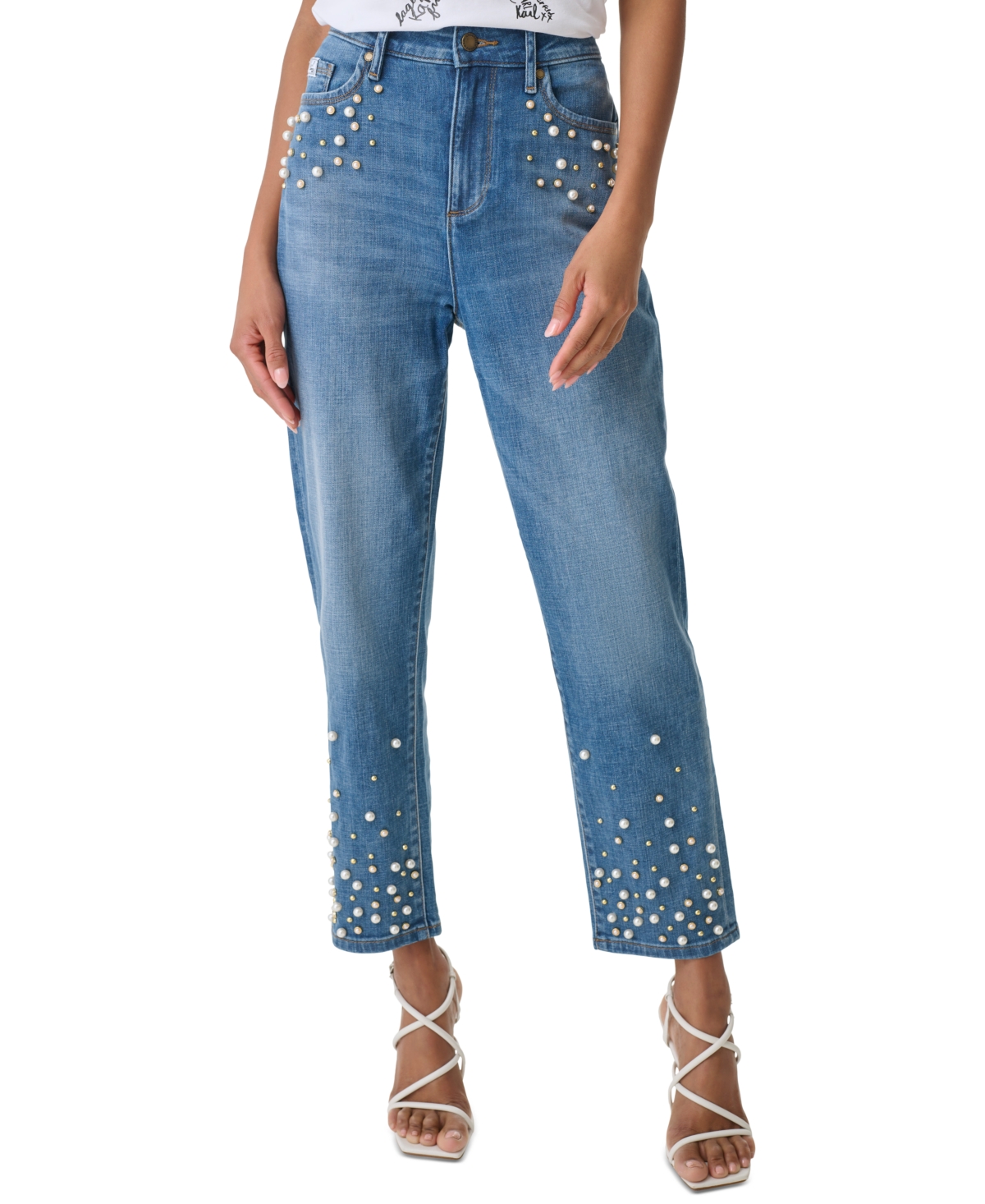 Karl Lagerfeld Women's Imitation Pearl Denim Jeans In Coastal Blue