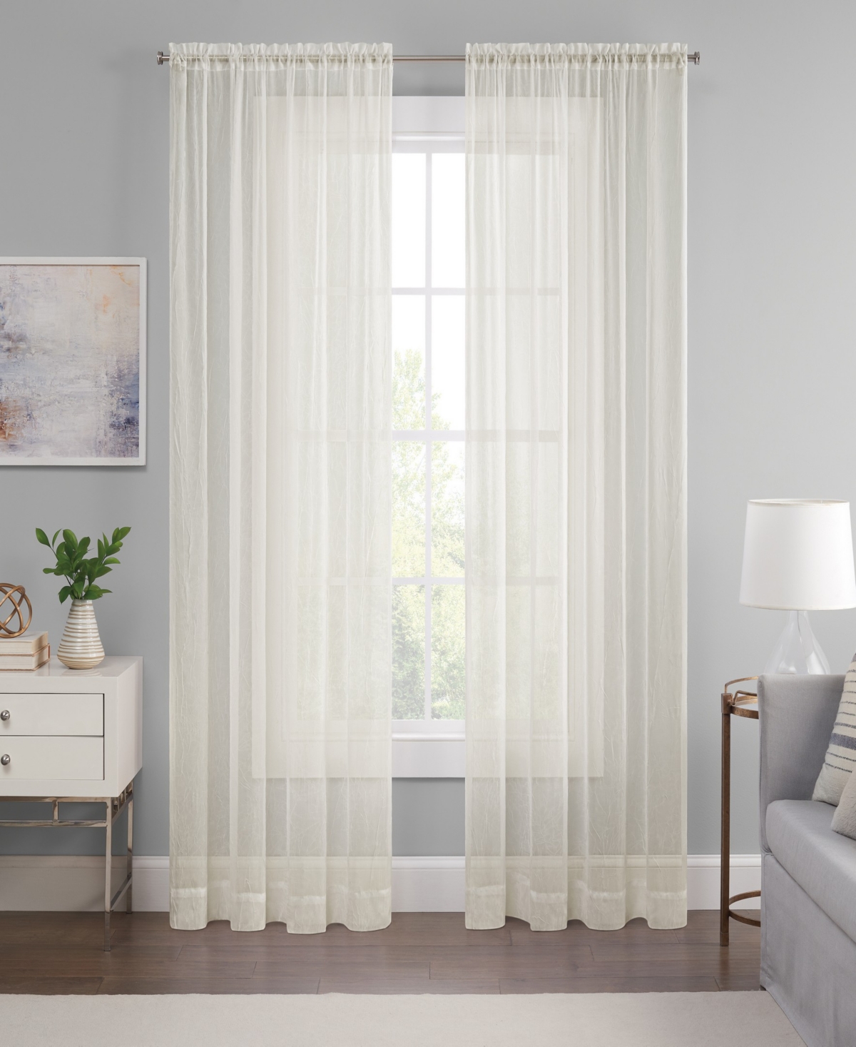 Eclipse Emina Crushed Sheer Voile Rod Pocket Curtain Panel, 52" X 63" In Ivory
