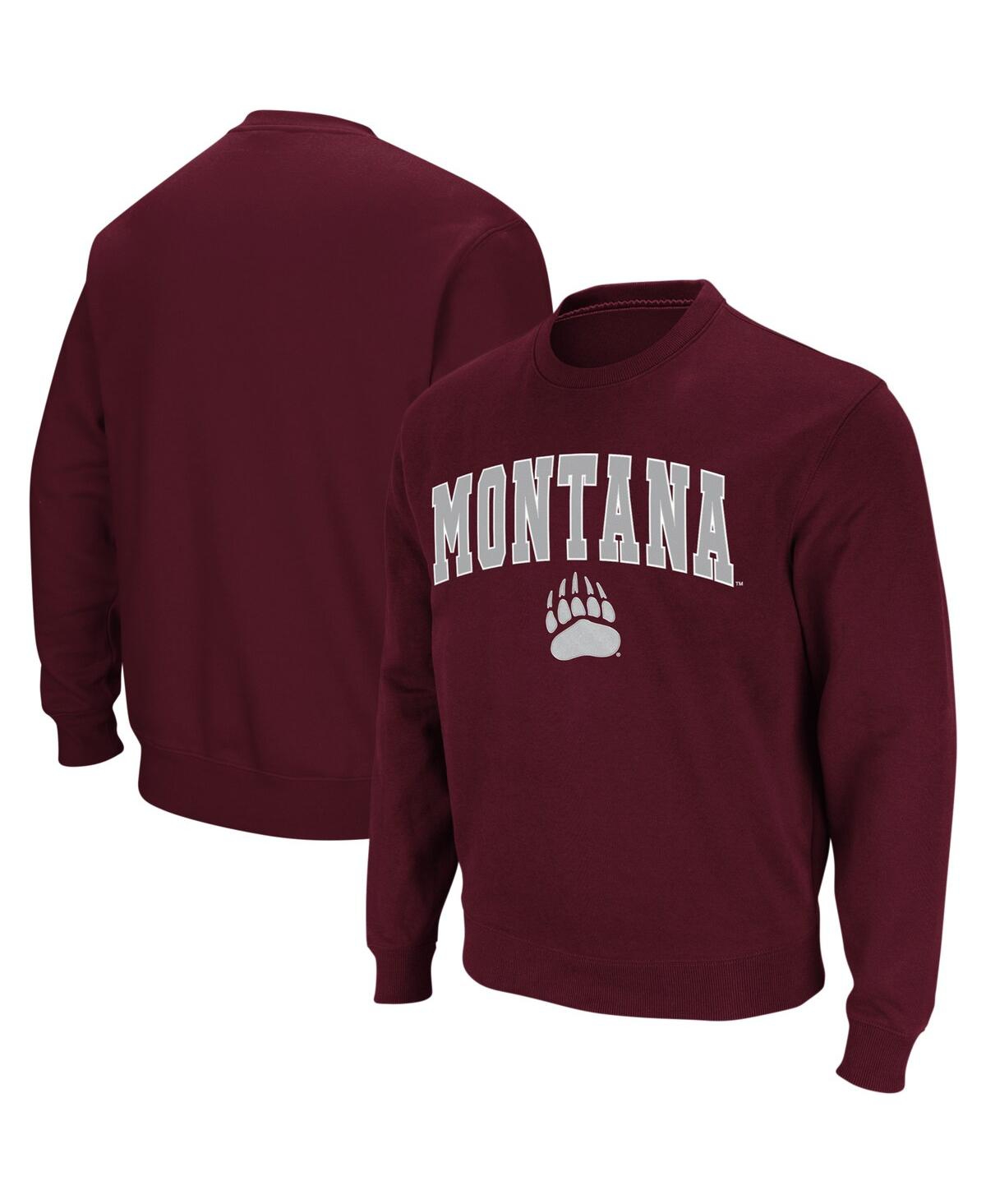 Colosseum Men's Montana Grizzlies Arch And Logo Crew Neck Sweatshirt In Heathered Gray