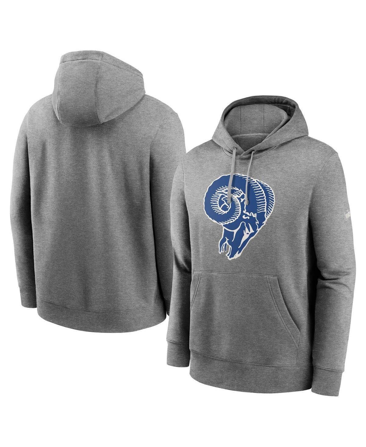 Men's NikeLos Angeles Rams Rewind Club Fleece Pullover Hoodie - Heathered Gray