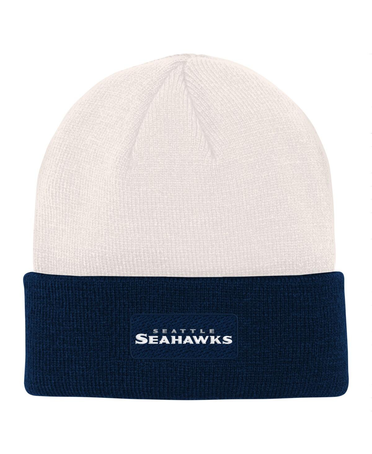 Outerstuff Big Boys Cream, College Navy Seattle Seahawks Bone Cuffed Knit Hat In Cream,college Navy
