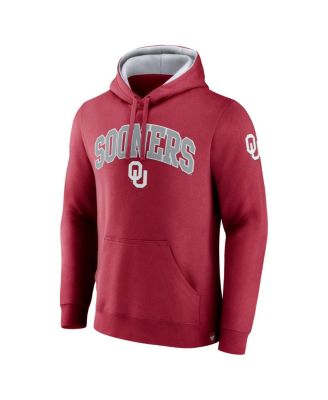 Men's Crimson Oklahoma Sooners Arch and Logo Tackle Twill Pullover Hoodie