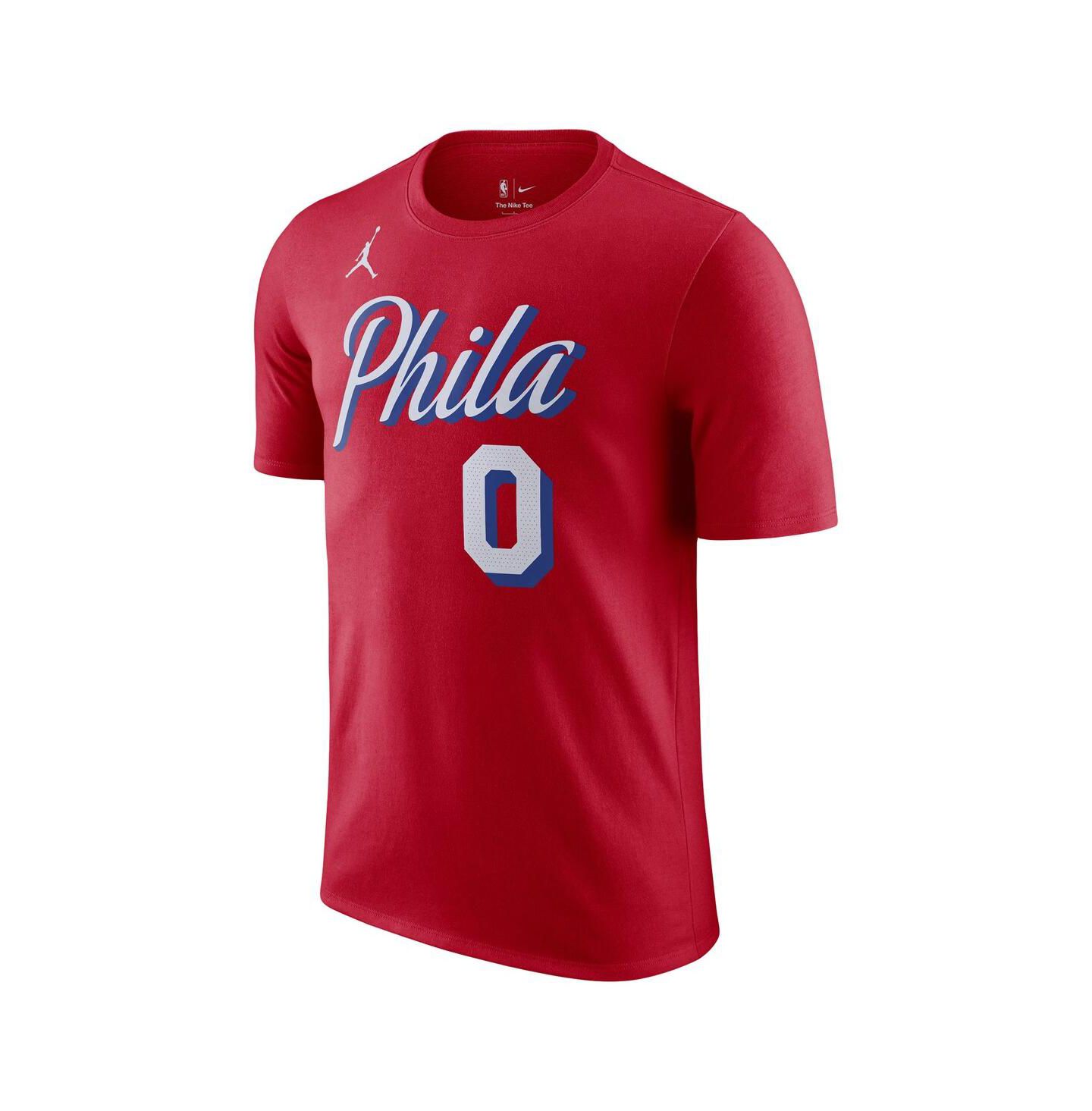 Мужская футболка Jordan Tyrese Maxey Red Philadelphia 76ers 2022/23 Statement Edition Name and Number — фото 3