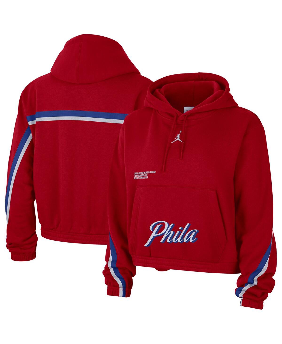 JORDAN WOMEN'S JORDAN RED PHILADELPHIA 76ERS COURTSIDE STATEMENT EDITION PULLOVER HOODIE 