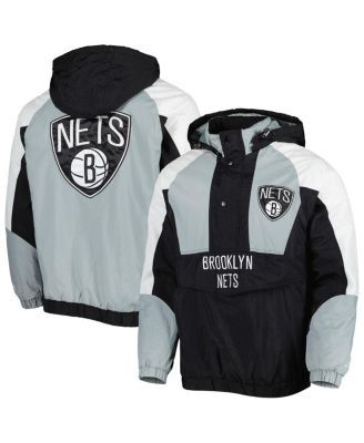 Men's Black Brooklyn Nets Body Check Raglan Hoodie Half-Zip Jacket