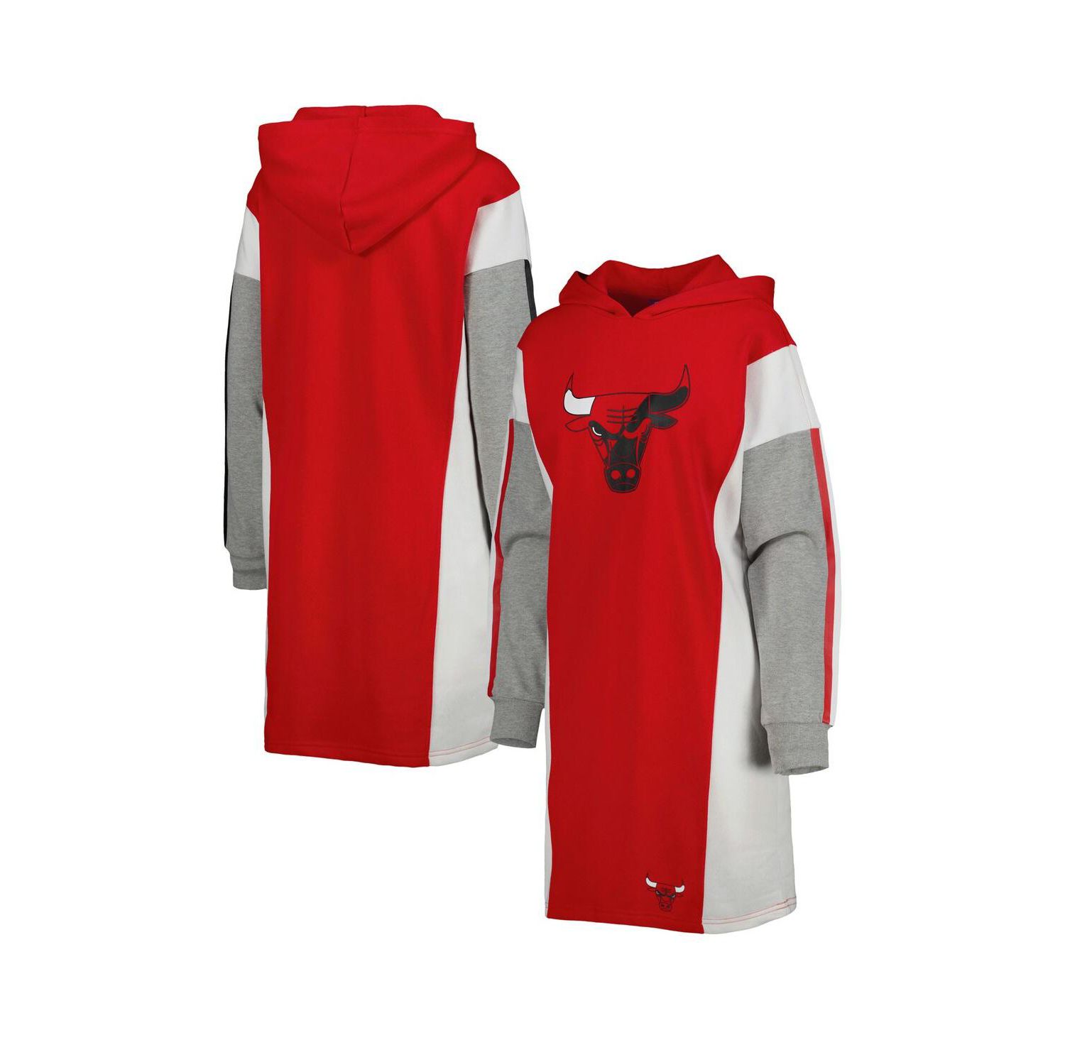 Women's Red, White Chicago Bulls Bootleg Long Sleeve Hoodie T-shirt Dress