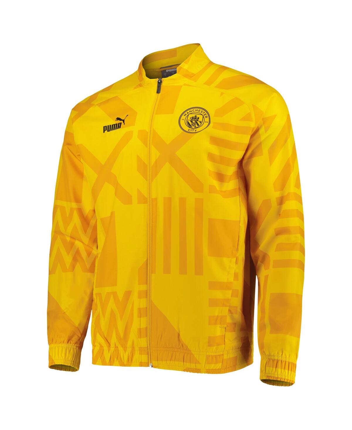 Shop Puma Men's  Yellow Manchester City Pre-match Raglan Full-zip Training Jacket