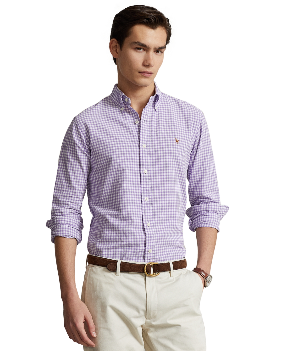 Shop Polo Ralph Lauren Men's Classic-fit Gingham Oxford Shirt In Hampton Purple,white