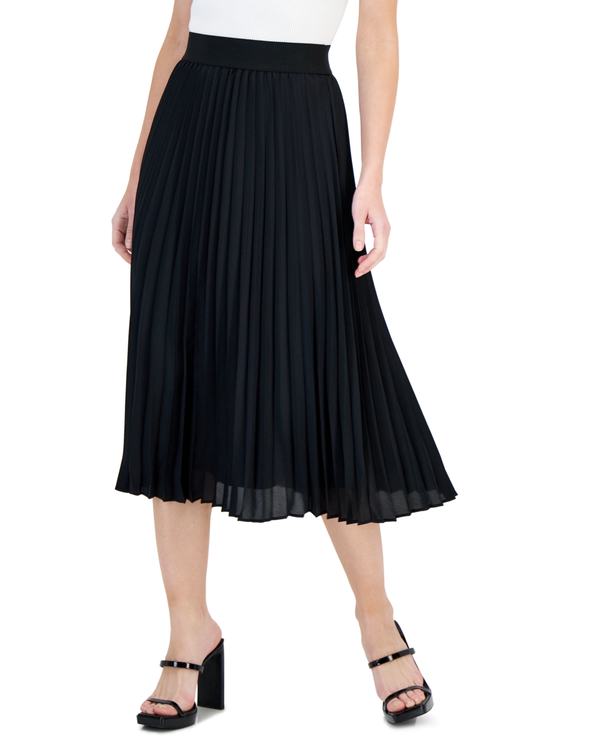 Inc International Concepts Women's Pleated Midi Skirt, Created For Macy's In Deep Black