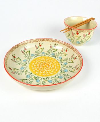 Euro Ceramica - Ella Ramen Bowl and Dinner Bowl Set in Red