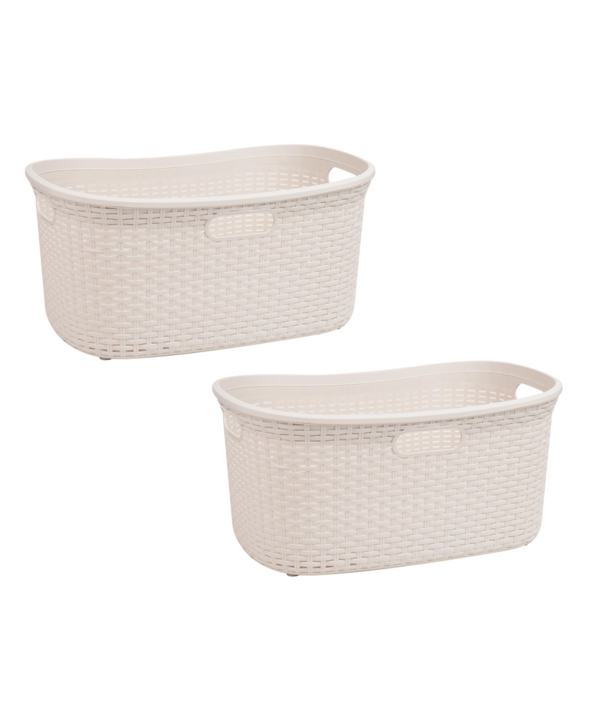 Basket Collection Laundry Basket, Cut Out Handles, Ventilated, Set of 2 - Ivory