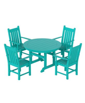 5 Piece Outdoor Patio Dining Set Outdoor Round Table and Armchair Set