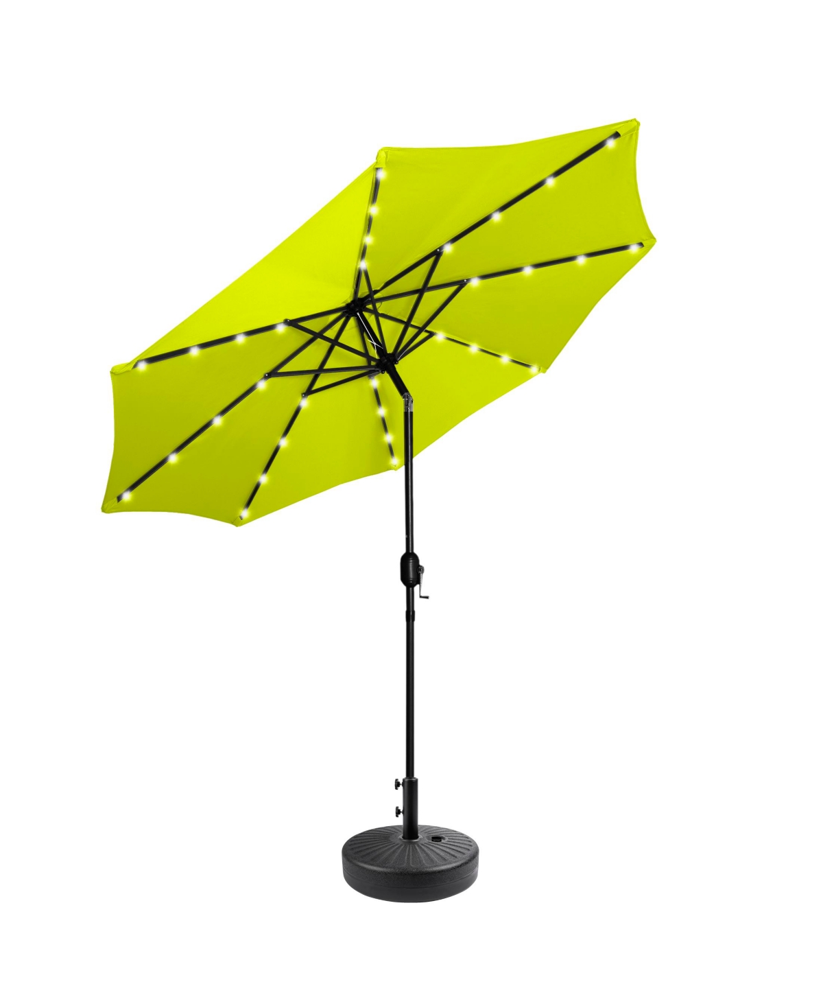 9 ft. Patio Solar Power Led lights Market Umbrella with Black Round Base - White