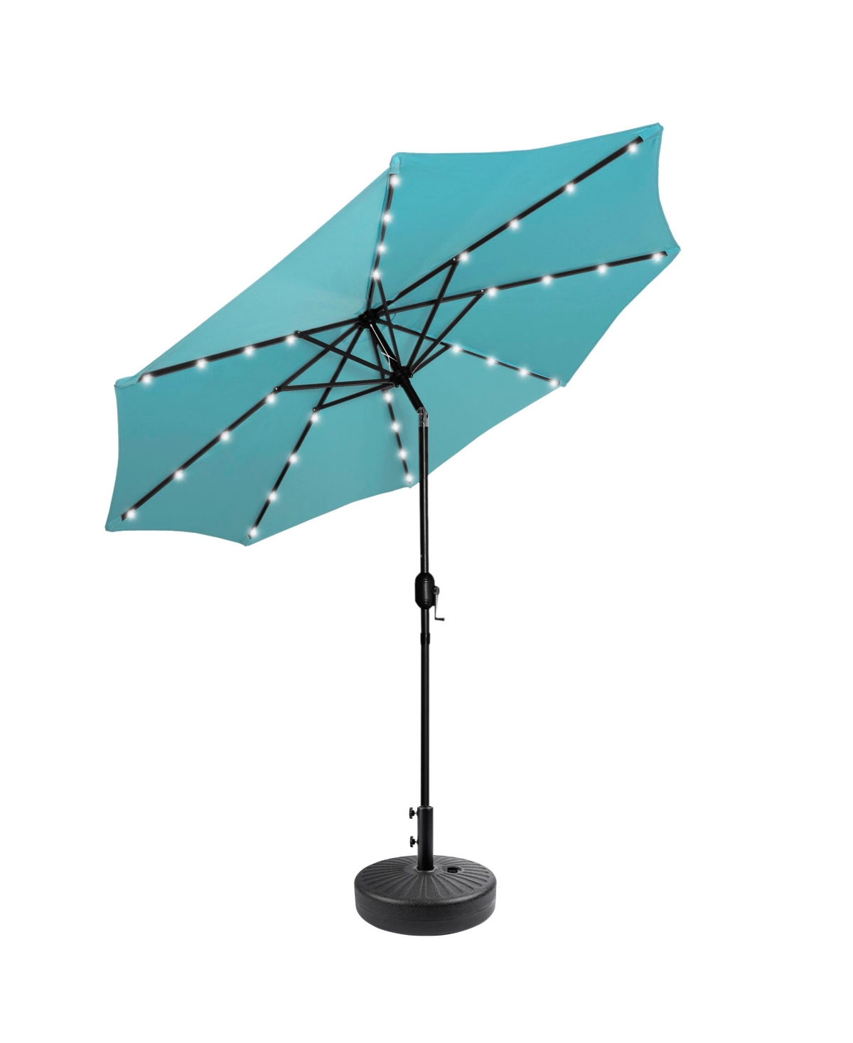 9 ft. Patio Solar Power Led lights Market Umbrella with Black Round Base - Turquoise