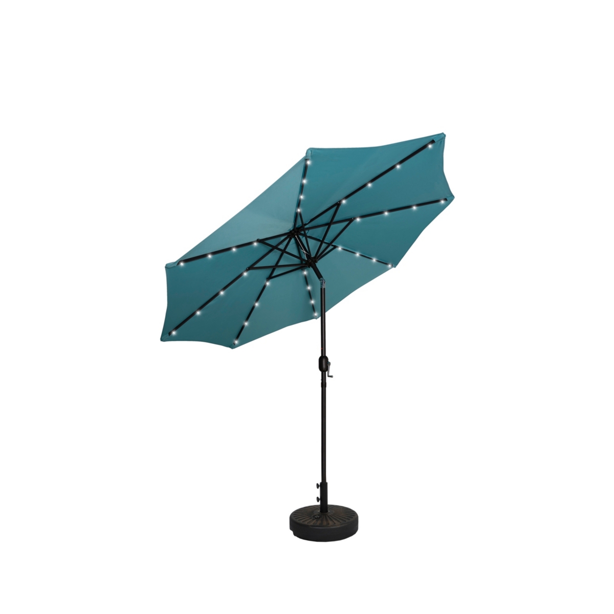 9 ft. Patio Solar Power Led lights Market Umbrella with Bronze Round Base - Gray White Stripe