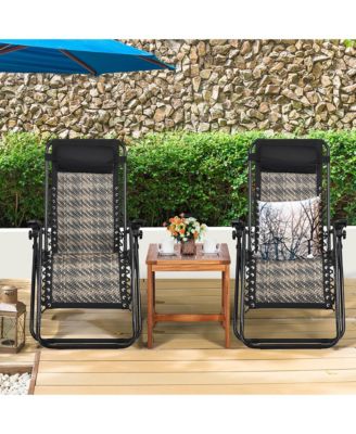 2PCS Patio Rattan Zero Gravity Lounge Chair Folding Recliner Headrest