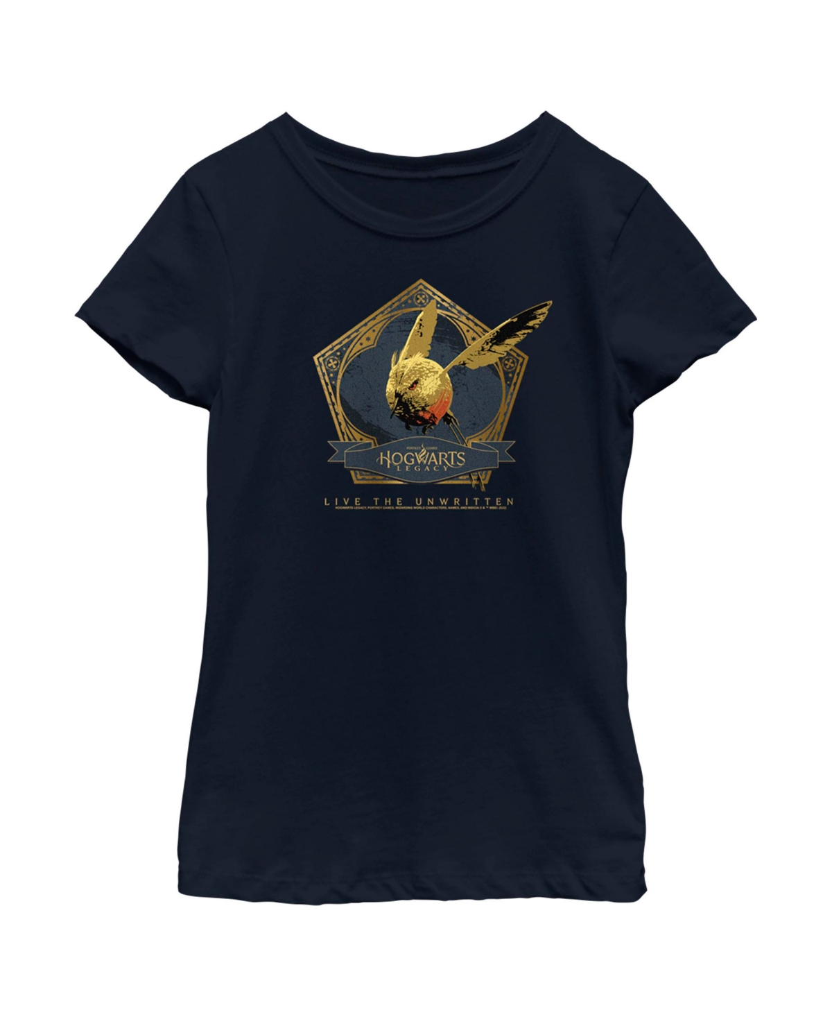 Warner Bros Girl's Hogwarts Legacy Golden Snidget Logo Child T-shirt In Navy Blue