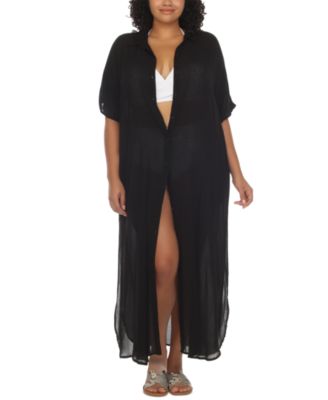 Plus Size Button-Front Cover-Up Maxi Dress