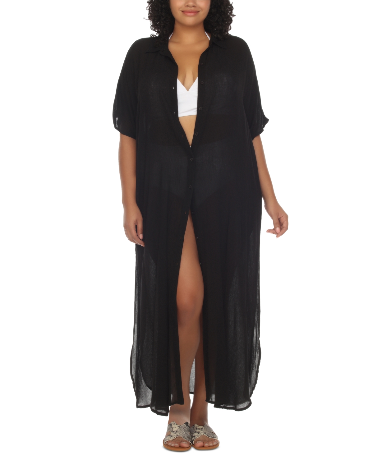 RAVIYA PLUS SIZE BUTTON-FRONT COVER-UP MAXI DRESS