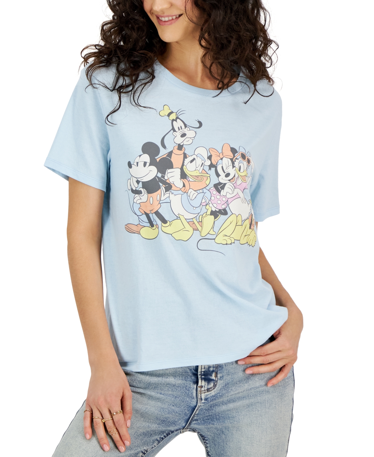 Disney Juniors' Crewneck Graphic Mickey And Friends Graphic T-shirt In Blue