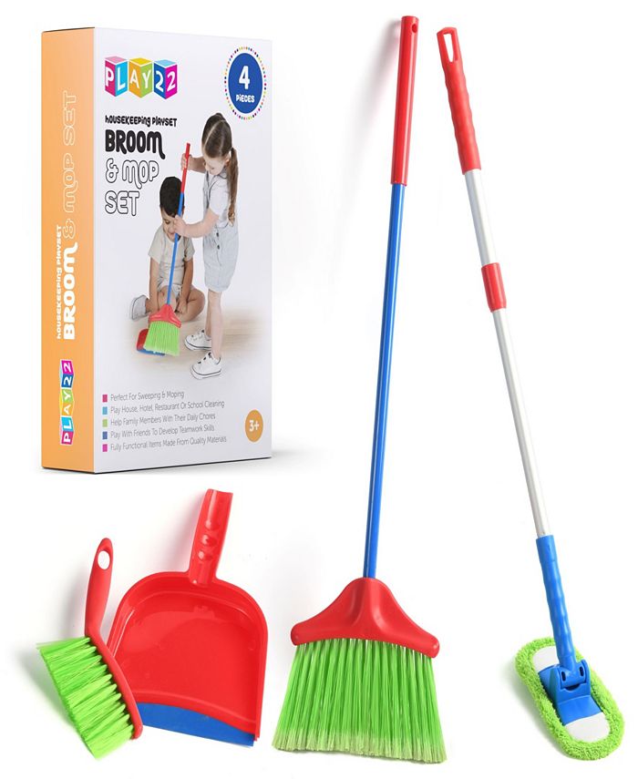 Play22 Kids Cleaning Set 12 Piece - Toy Cleaning Set Includes Broom, Mop,  Brush, Dust Pan, Duster, Sponge, Clothes, Spray, Bucket, Caution Sign, -  Toy