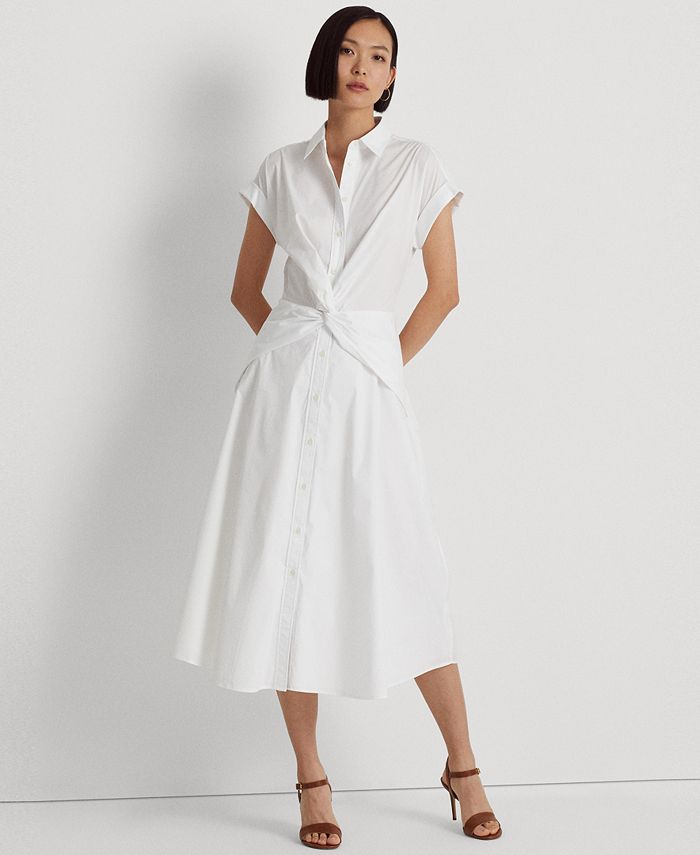 Lauren Ralph Lauren Twist-Front Cotton-Blend Shirtdress Women's Dress White : 12