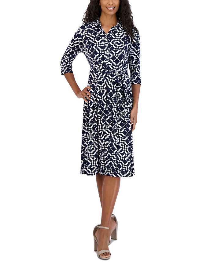 Sandra Darren Women s Jersey Fabric 3 4 Sleeve Midi Dress Macy s