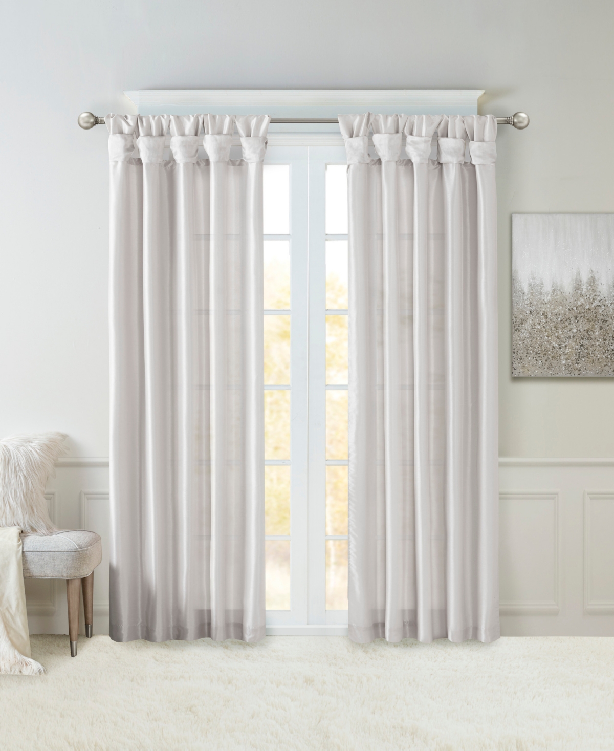 Madison Park Emilia Twist Tab Lined Window Curtain Panel, Single Curtain with Privacy Lining for Bedroom and Living Room, 84 inch length Single Curtai