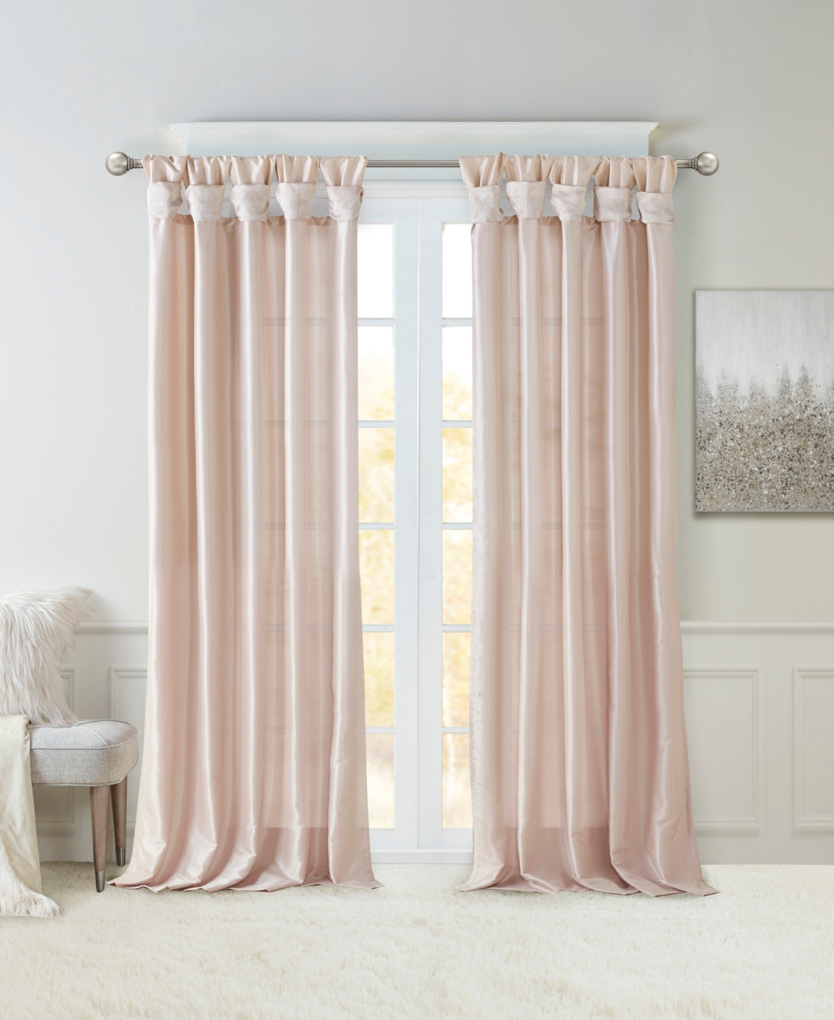 Emilia Twist Tab Lined Window Curtain Panel, 50"W x 108"L - Blush