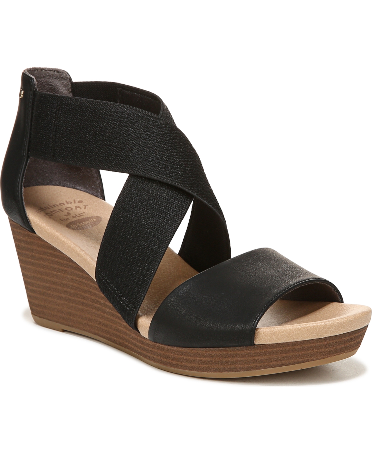 Women's Barton-Band Wedge Sandals - Black Faux Leather