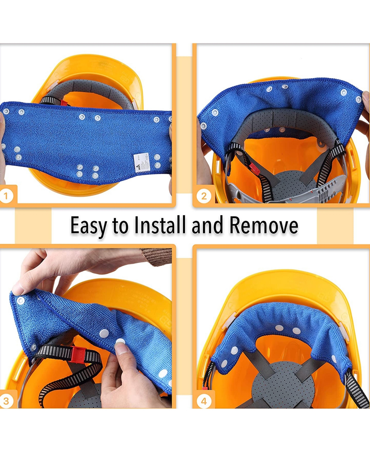 G & F Products Terry Topper Snap-On Hard Hat Sweatband, 6 pieces - Blue
